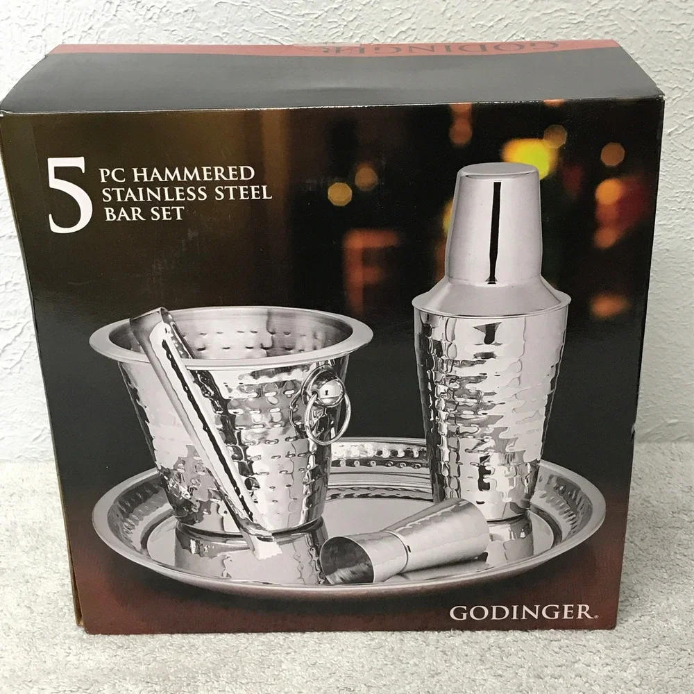 Godinger Bar Set Silver Hammered Stainless Steel 5pc 92310